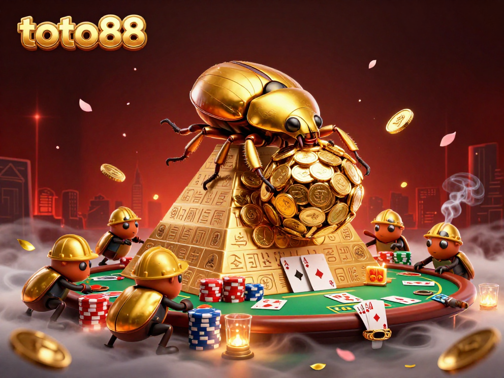 Experience winning strategies with toto88 as golden beetles roll in a dynamic casino scene.