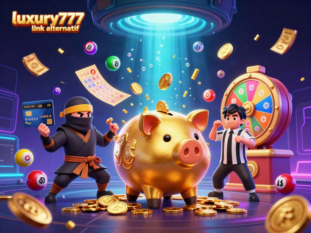 Ilustrasi 3D menarik dari luxury777 link alternatif yang menunjukkan aksi seru kasino dengan karakter lucu.