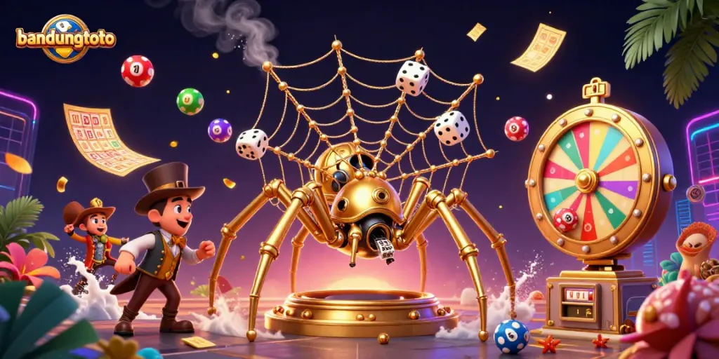 Experience excitement with bandungtoto's vibrant steampunk casino theme illustration featuring lottery action.