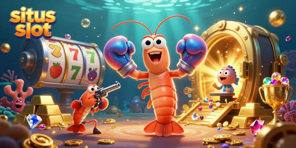 Menghadirkan kegembiraan dalam situs slot dengan makhluk laut karikatur yang beraksi di arena jackpot.