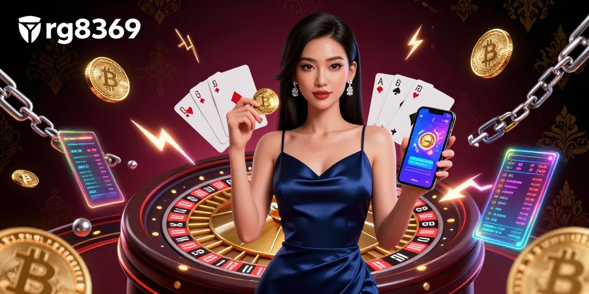 Engage with rg8369 by winning at exciting casino games featuring a stunning woman in a midnight blue dress.