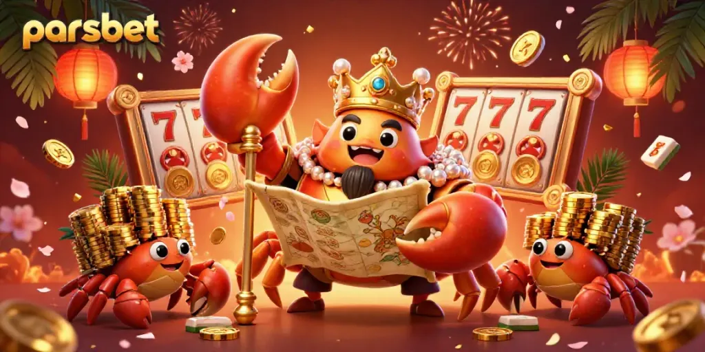 Parsbet markalı zengin 3D casino sahnesi, altın renkli rakip krabın lüks simgeleriyle dolu bir ortamda bahis stratejileri sergiliyor.