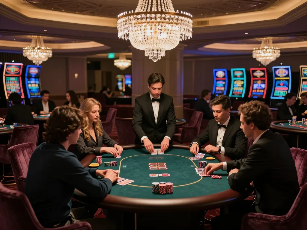 KONG88 players engaged in thrilling poker game at luxury VIP table, showcasing strategic gameplay.