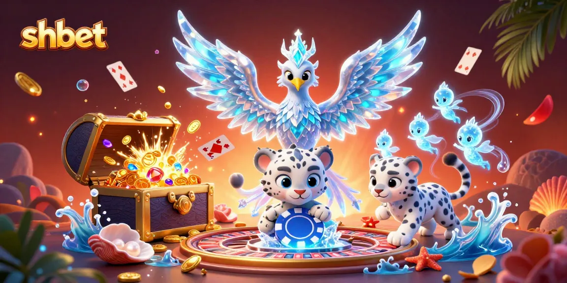 Engage in thrilling shbet action with a vibrant illustration of an ice phoenix and poker chips.