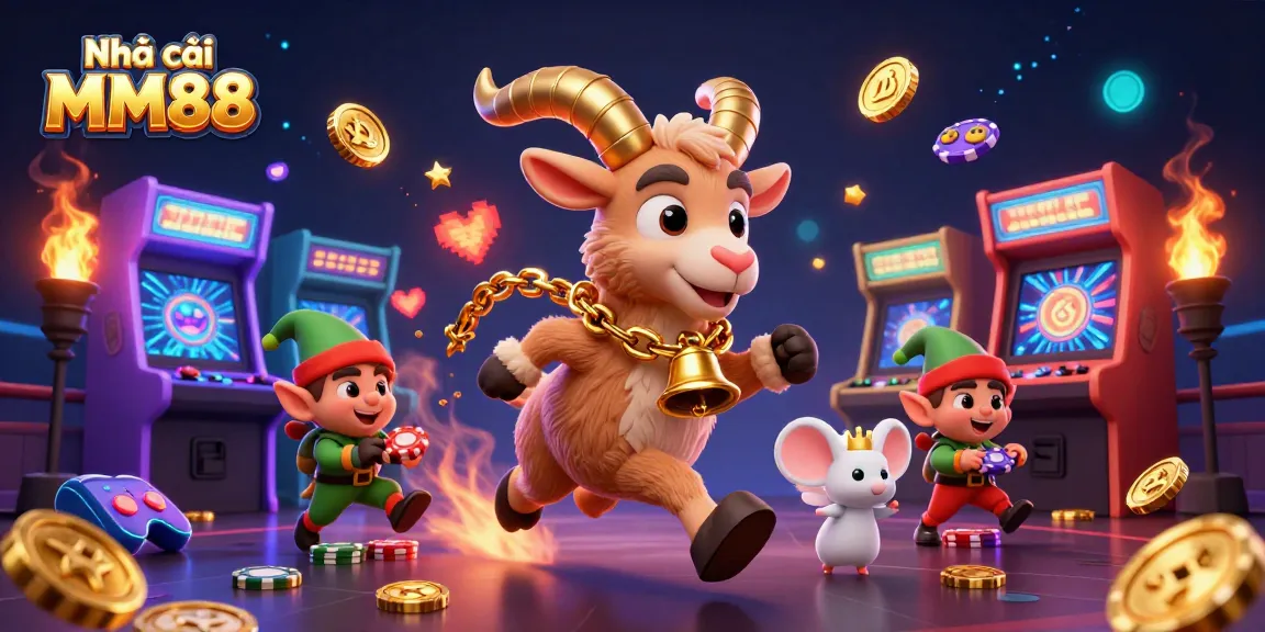 Experience the excitement at Nhà cái MM88 with a festive casino scene featuring quirky characters.