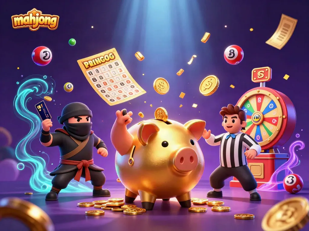 Permainan mahjong yang menarik dengan karakter sumo dan elemen permainan yang ceria.