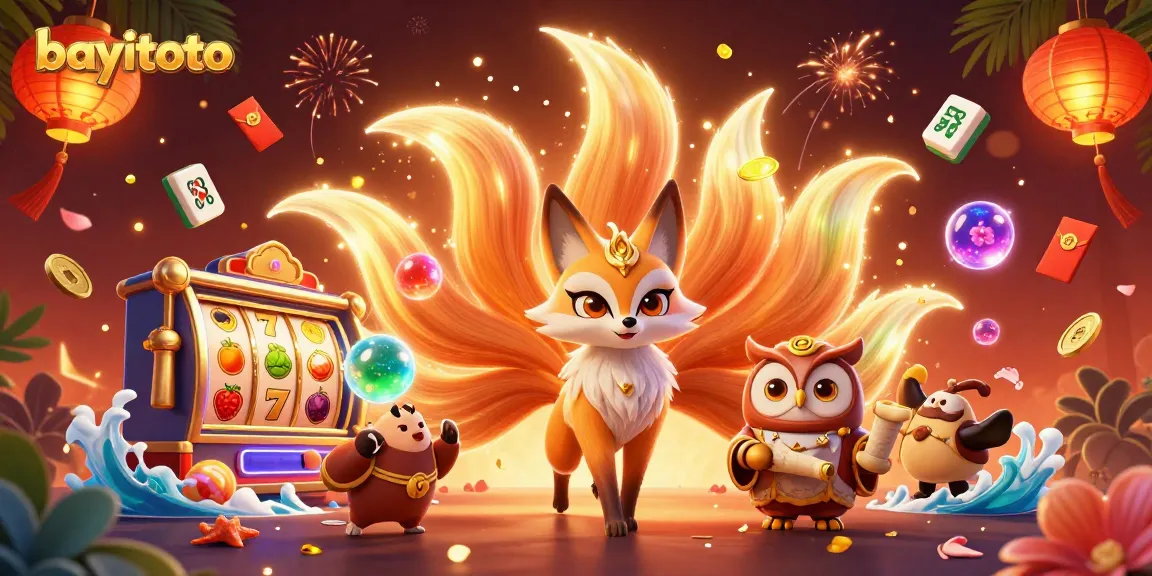 Win big with bayitoto's vibrant online slot game experience amidst a colorful 3D casino landscape.