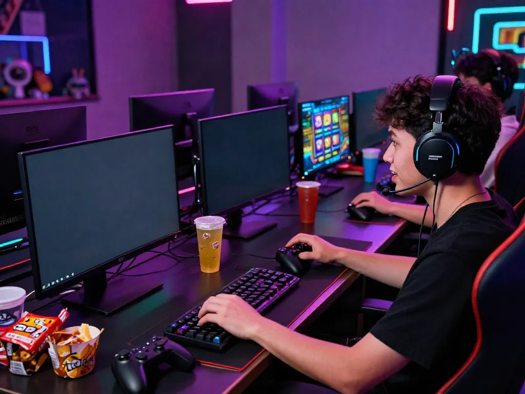 Engaged player enjoying SLOT TOTO games in a vibrant gaming setup.