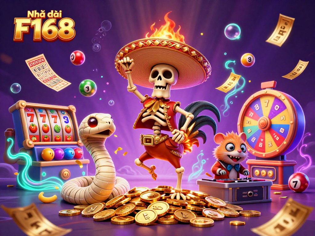 Experience the thrill with Nhà cái F168 as a mariachí rooster celebrates winnings amidst slot game excitement.
