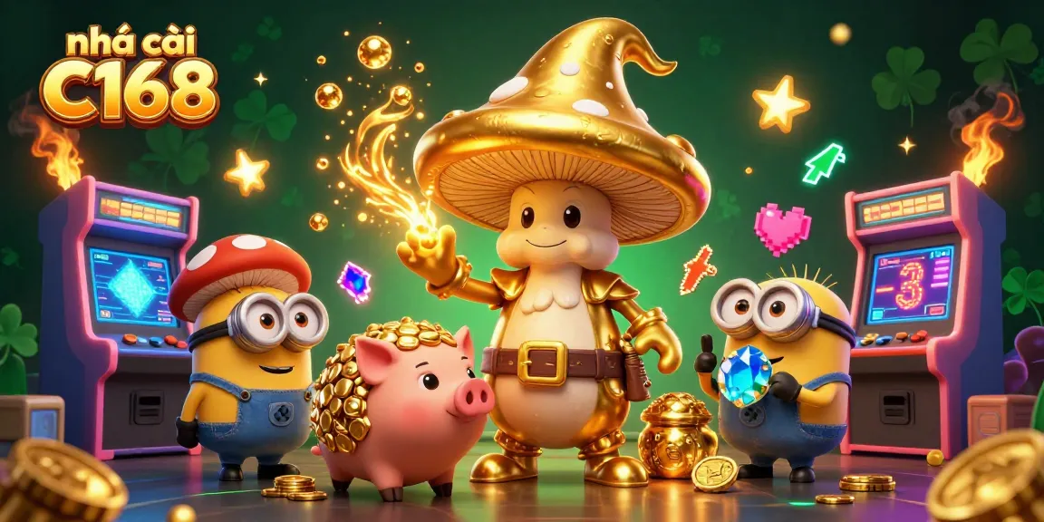 Win big at nhà cái C168 with vibrant 3D gaming illustration featuring magical characters and casino elements.
