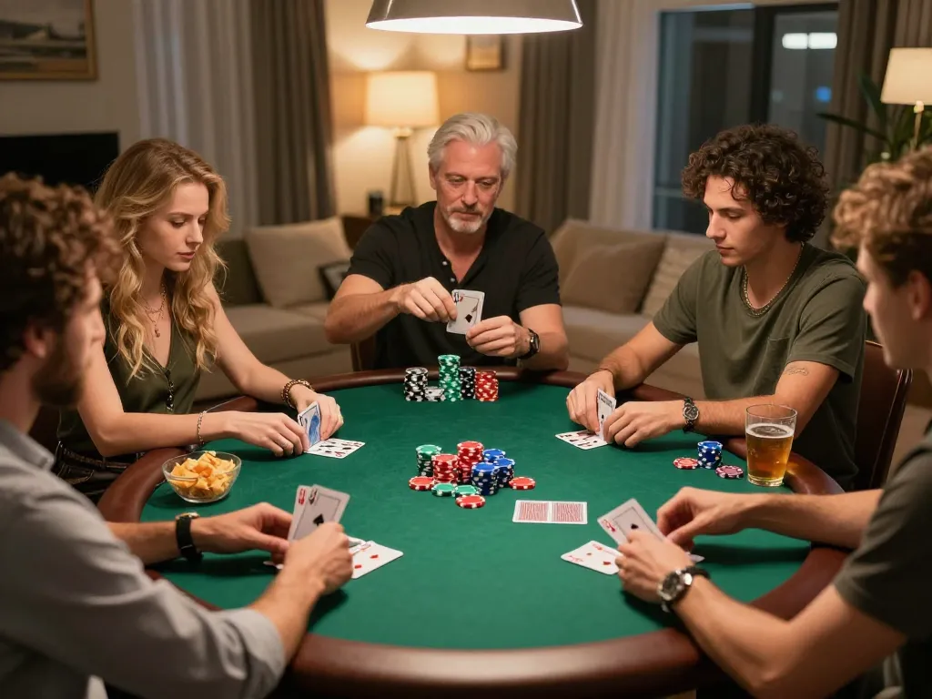 Players enjoy a lively poker night using m110 strategies for better odds.