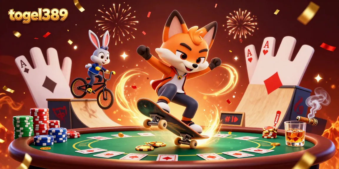 Engage with togel389 as the 3D fox and rabbit perform tricks on poker chips in a thrilling casino setting.