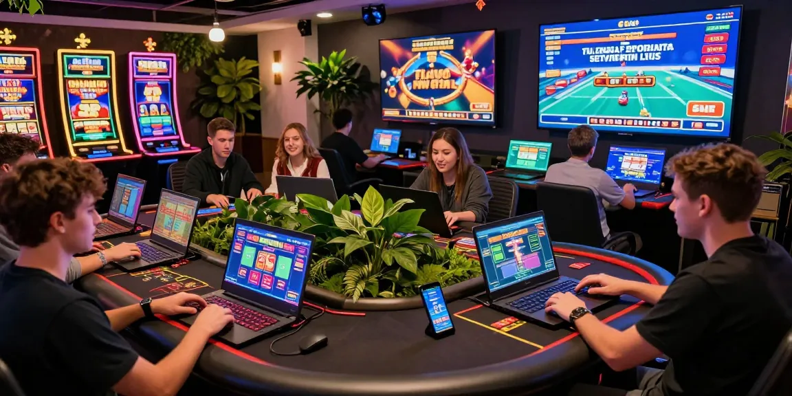Engaging players exploring non UK casinos with dynamic game displays and vibrant atmosphere.