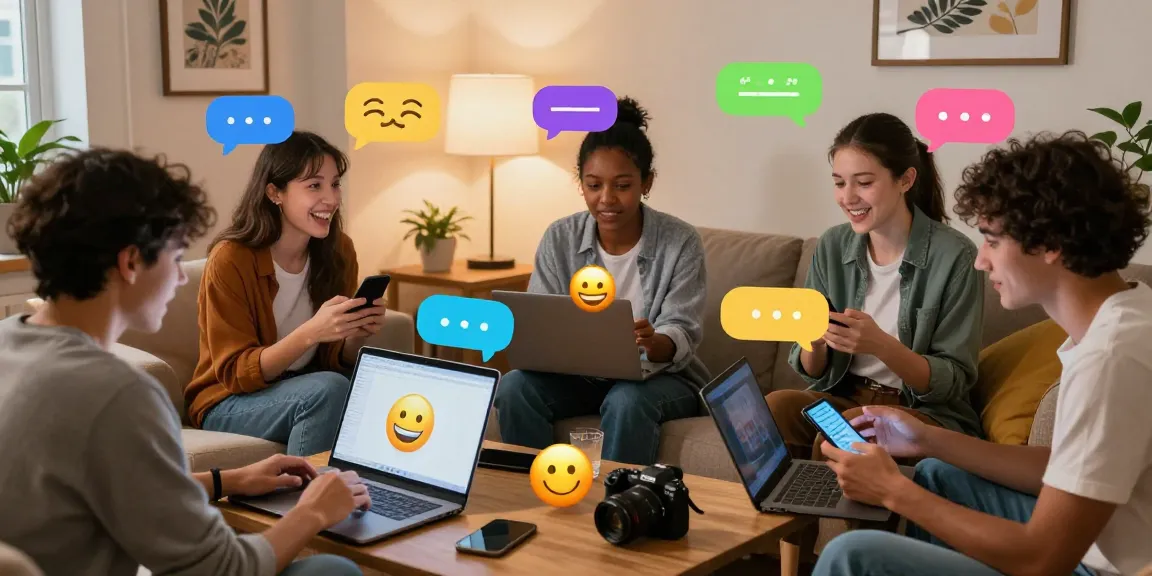 Interactive scene of diverse users engaging in nsfw chat in a lively home setting.