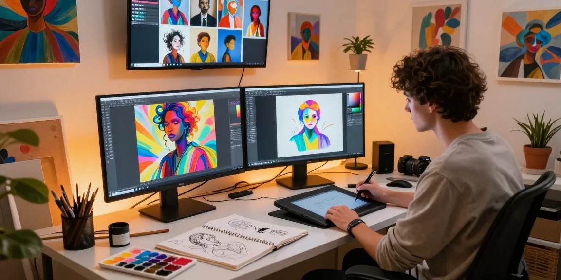 Immersive NSFW AI artwork creation in a modern digital studio.
