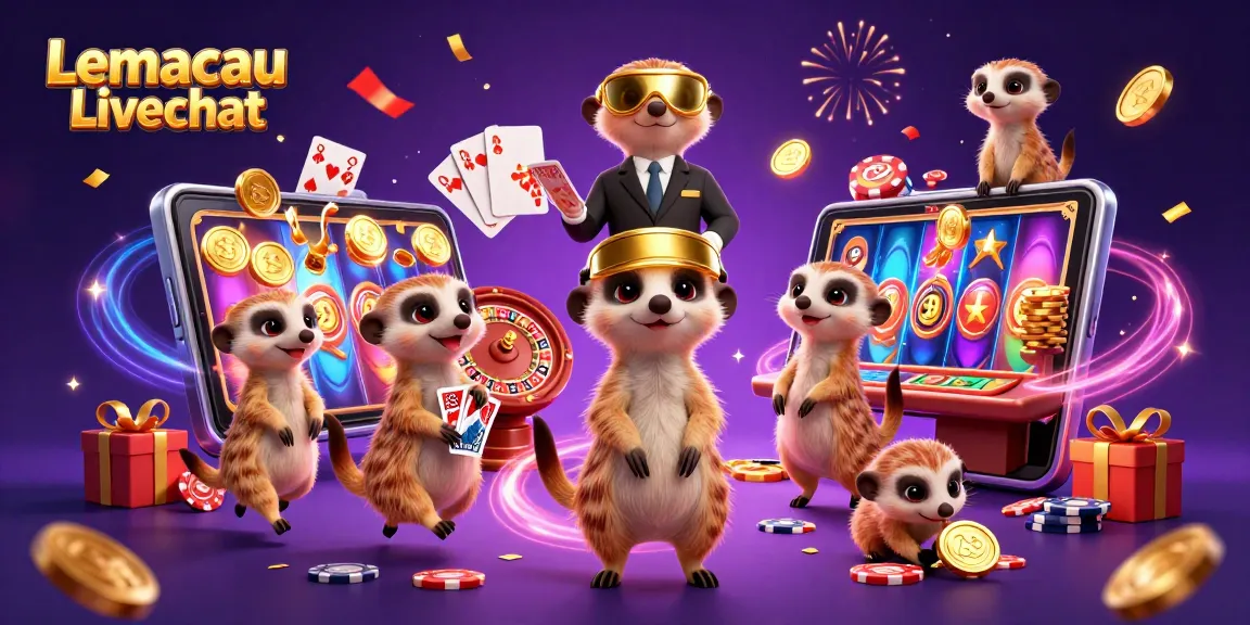 Engage with Lemacau Livechat for an exciting casino adventure featuring cartoon meerkats and dynamic gaming elements.