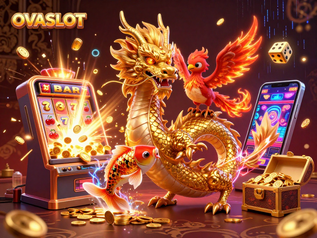 Explore the vibrant world of OVASLOT’s thrilling games with a dynamic casino scene