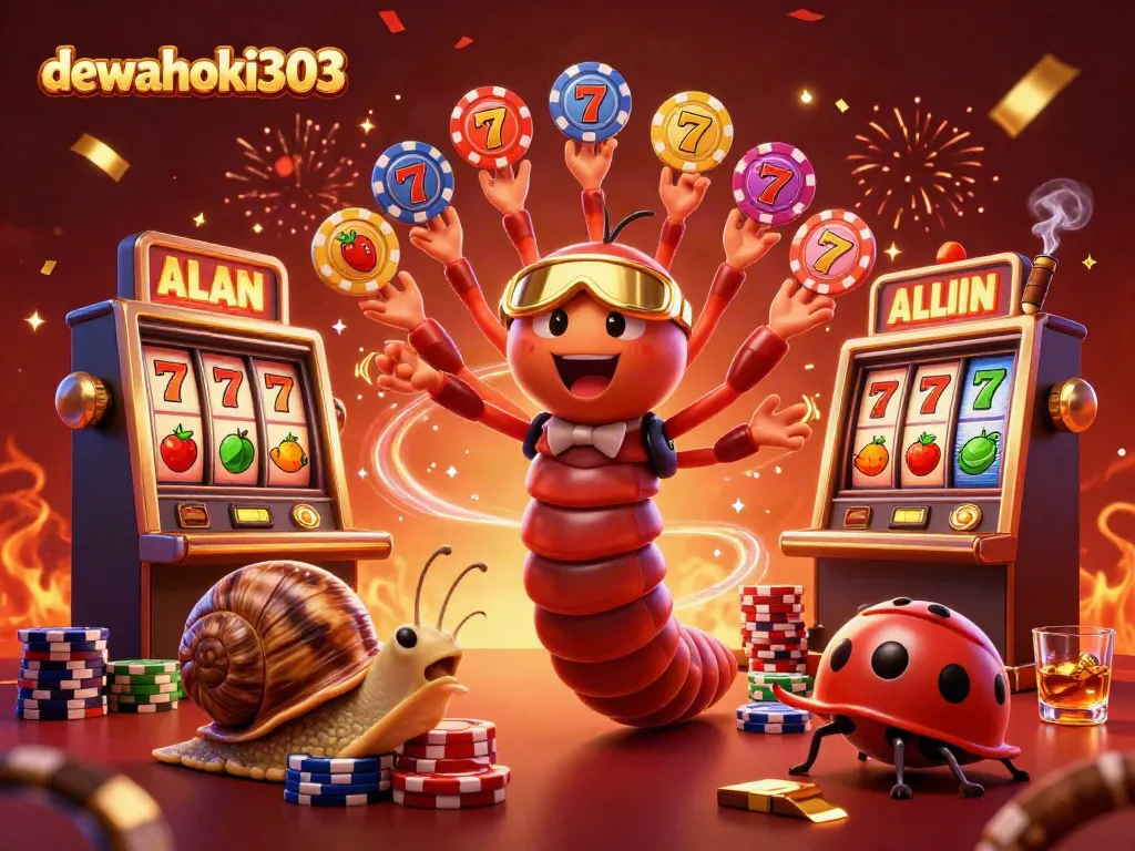 Dewahoki303 menghadirkan pengalaman bermain slot online yang menarik dengan karakter dealer, simbol jackpot, dan suasana kasino yang meriah.