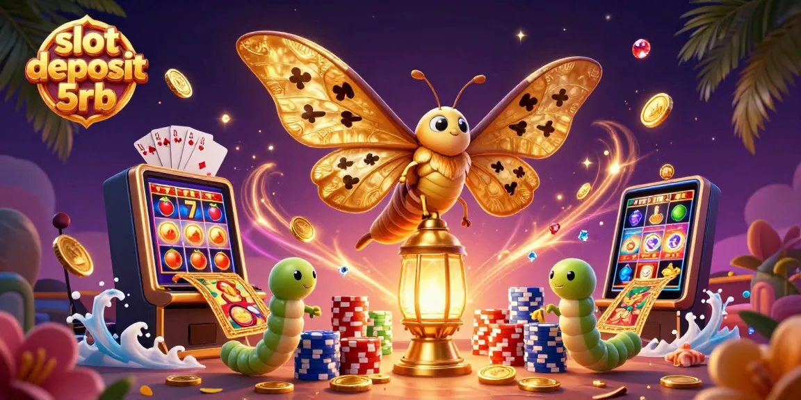 Engage with slot deposit 5rb visuals featuring a vibrant 3D illustration of casino elements and characters.