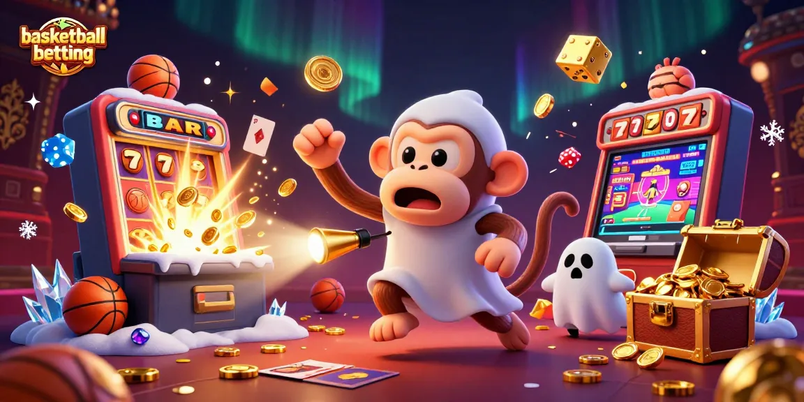 Engage in basketball betting excitement with a playful poltergeist monkey and ghost-hunter puppy.