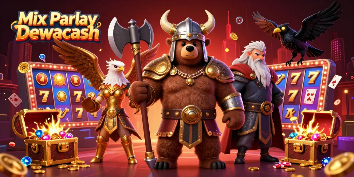 Engage in Mix Parlay Dewacash as bold characters immerse in a vibrant casino scene.