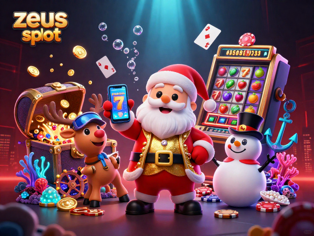 Experience thrilling wins in zeus slot with Santa and companions in a vibrant casino adventure.