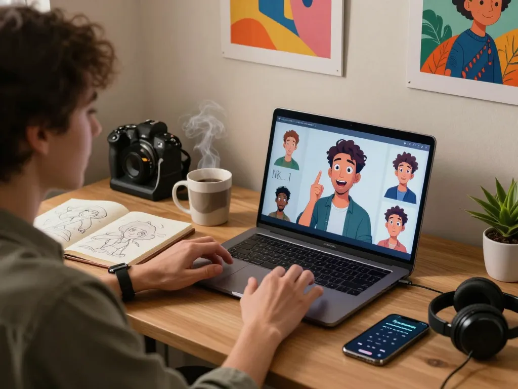 Engaging NSFW AI chat scene in a cozy home office setting