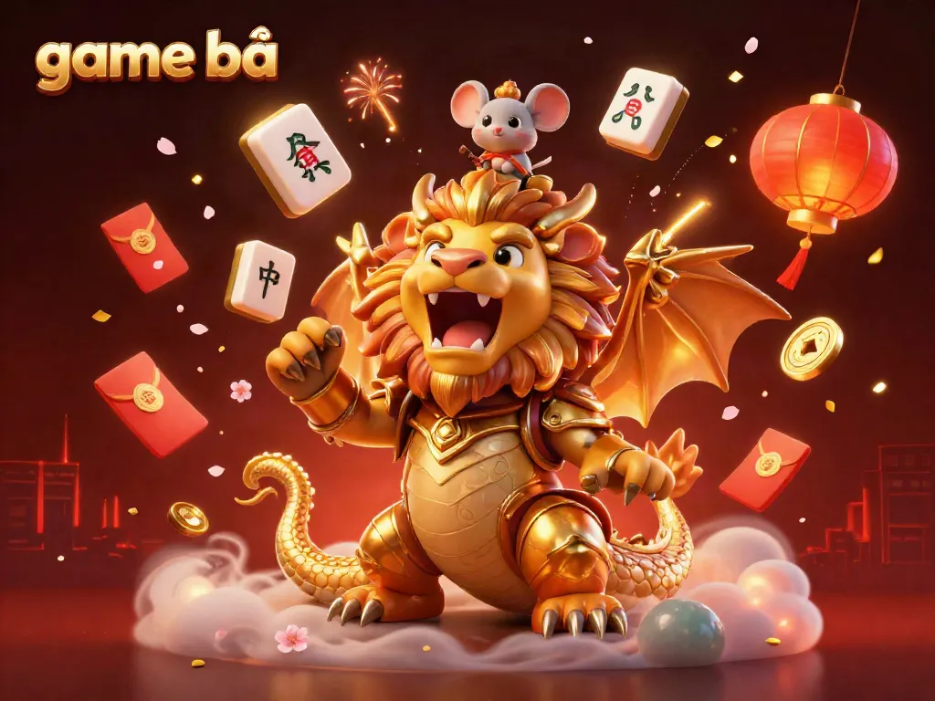 Experience top game bài excitement with golden chimera and mouse jockey amidst festive elements.