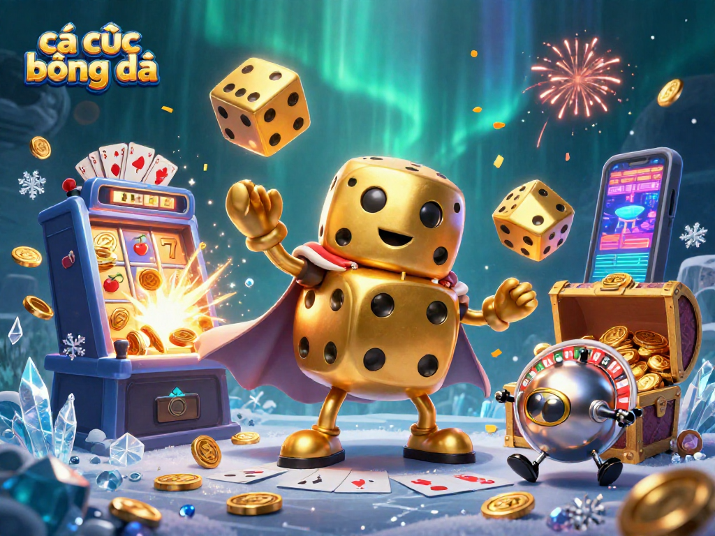 Cá cược bóng đá với hình ảnh vui nhộn của bàn casino và trò chơi may mắn, tạo trải nghiệm sinh động.