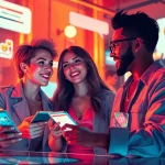 Vibrant scene of engaging spicy chat interactions with warm colors and digital devices.
