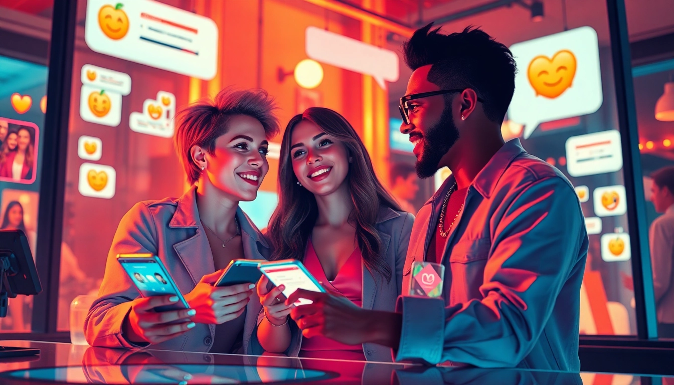 Vibrant scene of engaging spicy chat interactions with warm colors and digital devices.