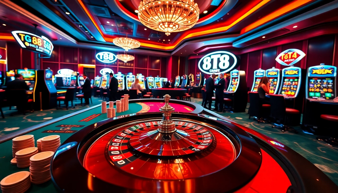 Experience thrilling gameplay at TG 88 with vivid visuals of roulette and poker tables.