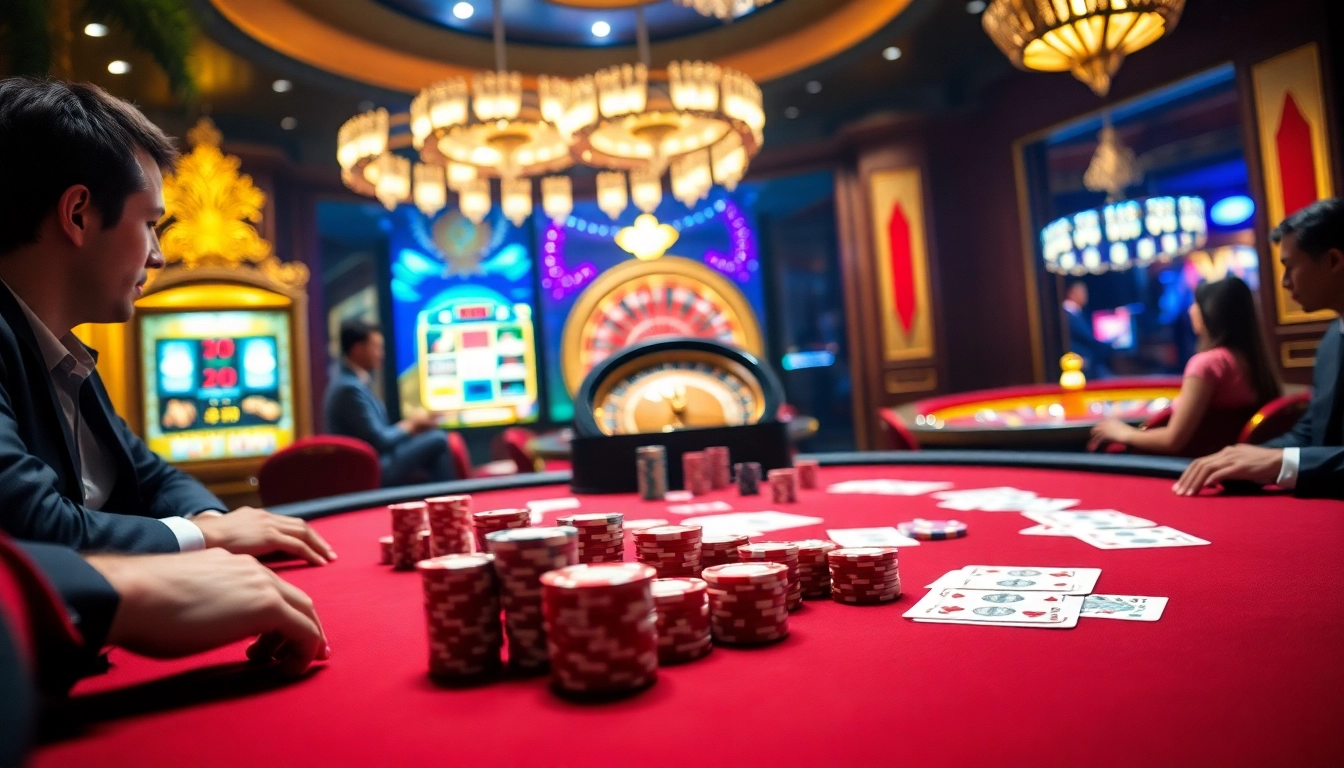 Live poker and slot gaming experience at https://hitclub.gold/ with vibrant colors and luxury atmosphere.