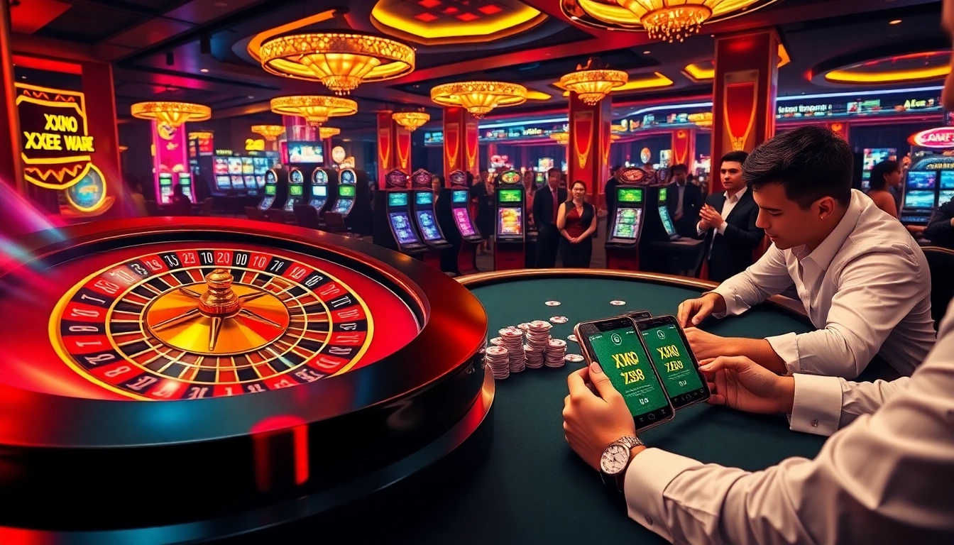 Experience the thrill of gambling with XX88 in a vibrant casino atmosphere featuring poker chips and roulette.