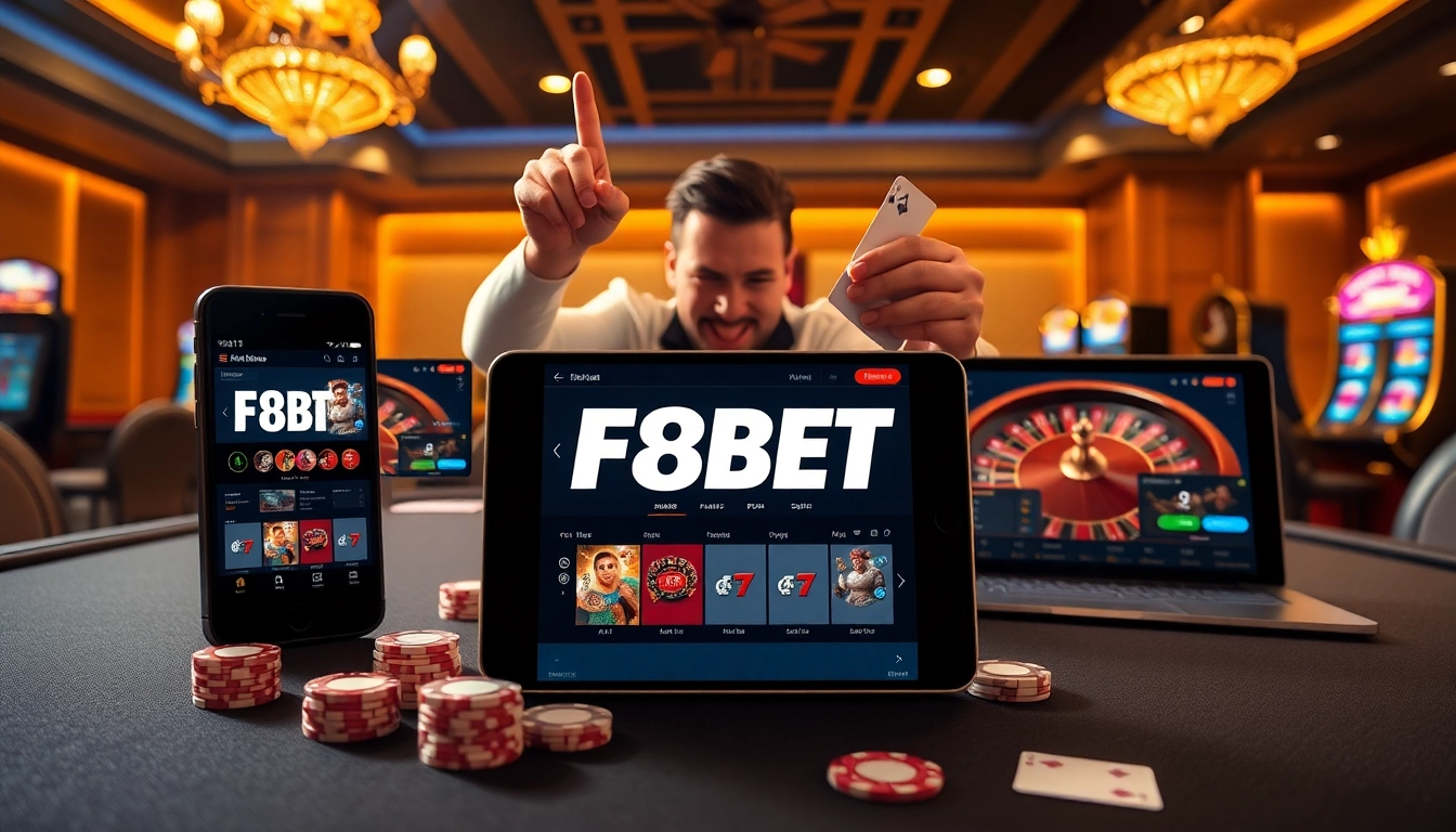 Experience the excitement of F8BET with a luxurious casino setup and engaging online gambling.