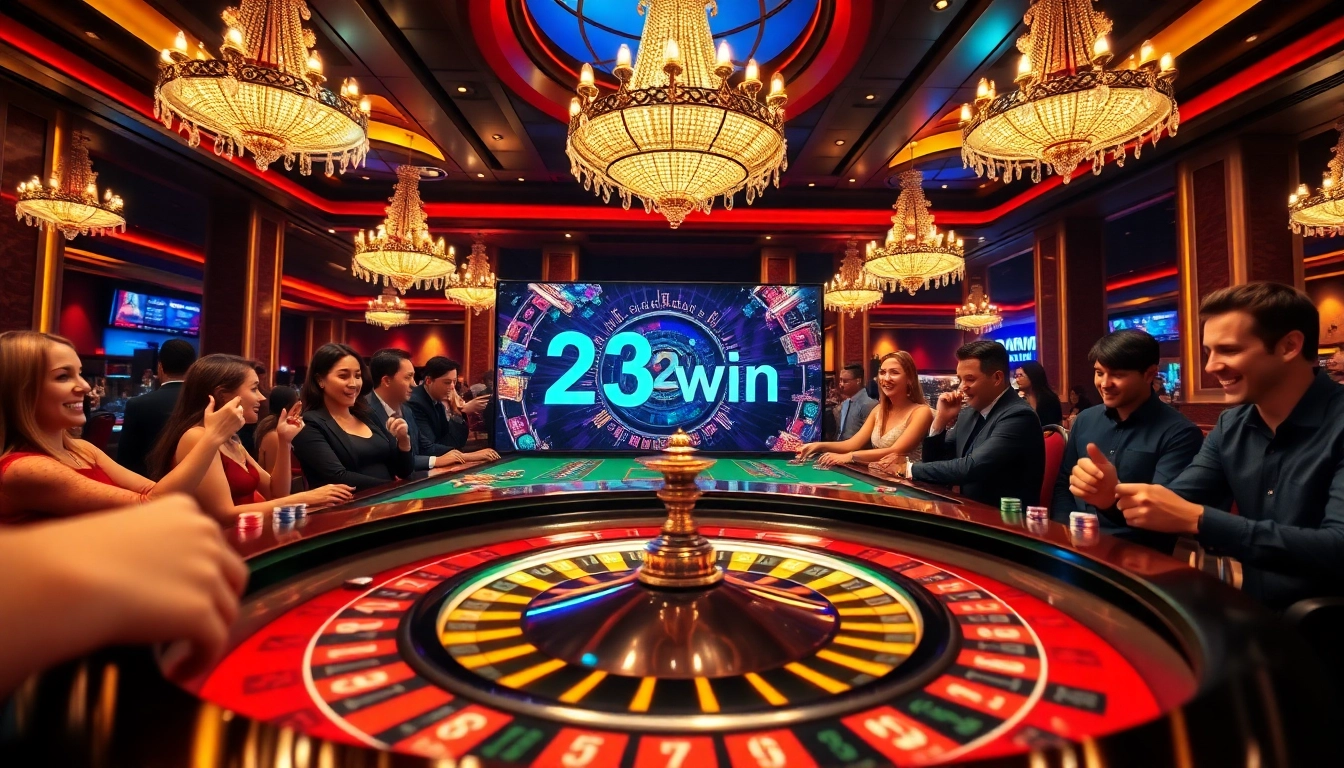 Experience the excitement of 23 win at an upscale casino with vibrant roulette action and eager players.