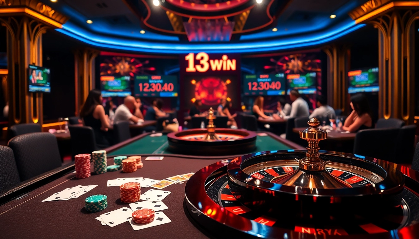 Engage in thrilling games at 13win nhà cái with vibrant poker chips and luxury casino ambiance.