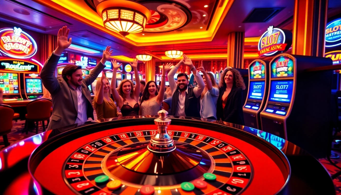 Experience the thrill of winning with an exciting slot777 login scene in a vibrant casino setting.