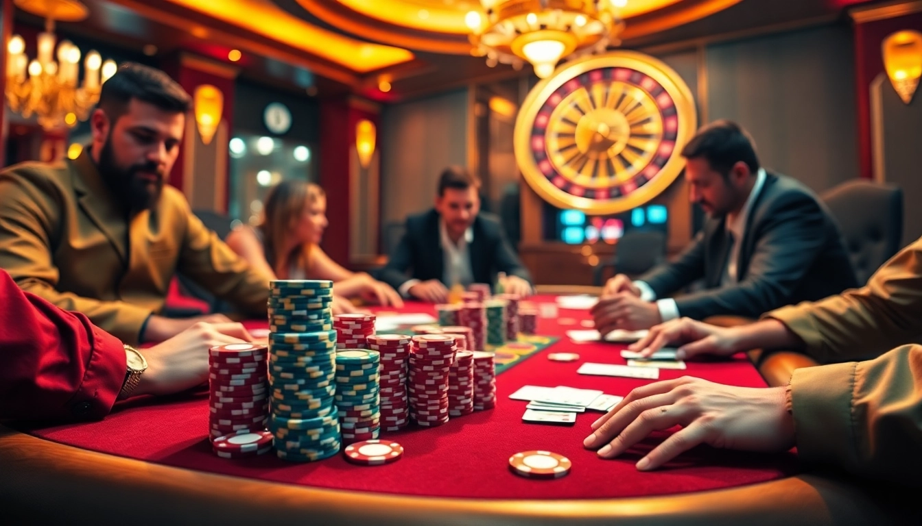 A thrilling poker game in action with vibrant colors and professional atmosphere at https://onew88.com/ showcasing high-stakes gambling.