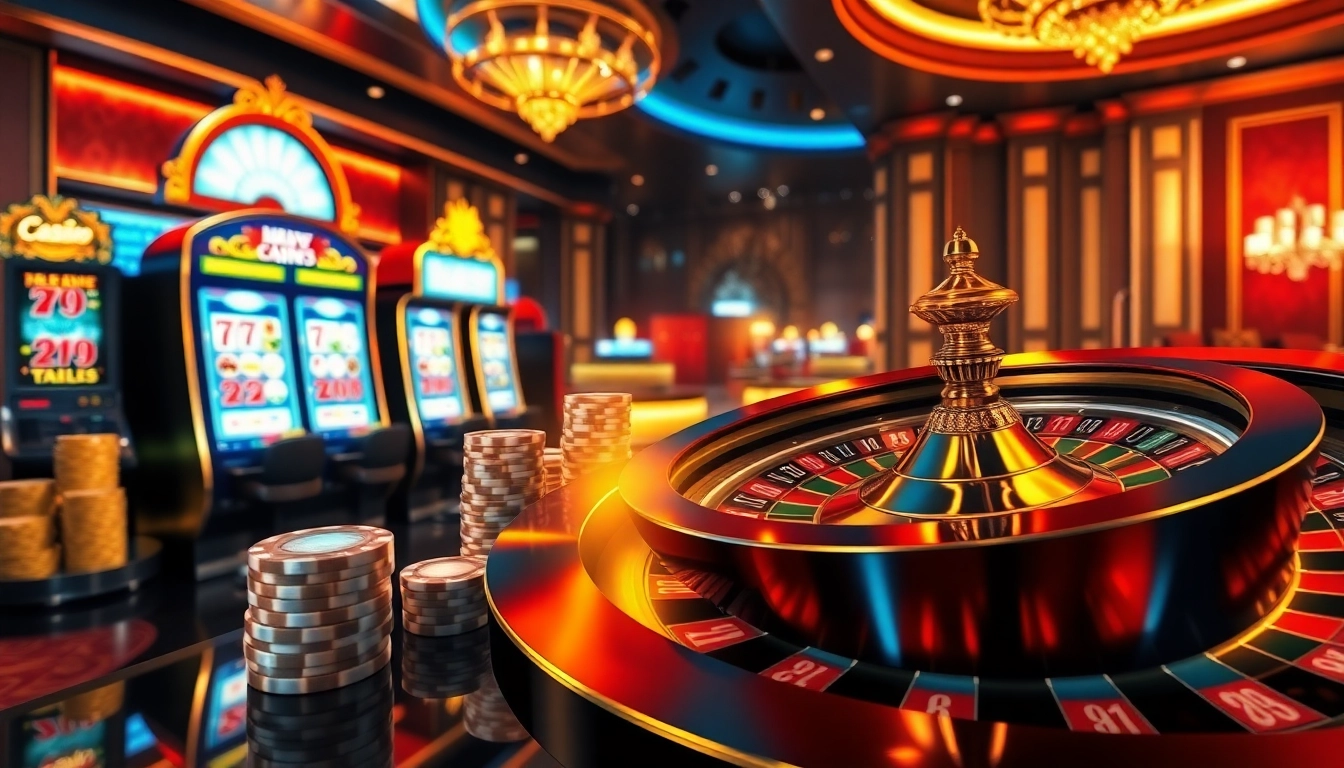 Experience thrilling gaming at https://33win5.it.com/ with vibrant visuals of casino tables and slot machines.