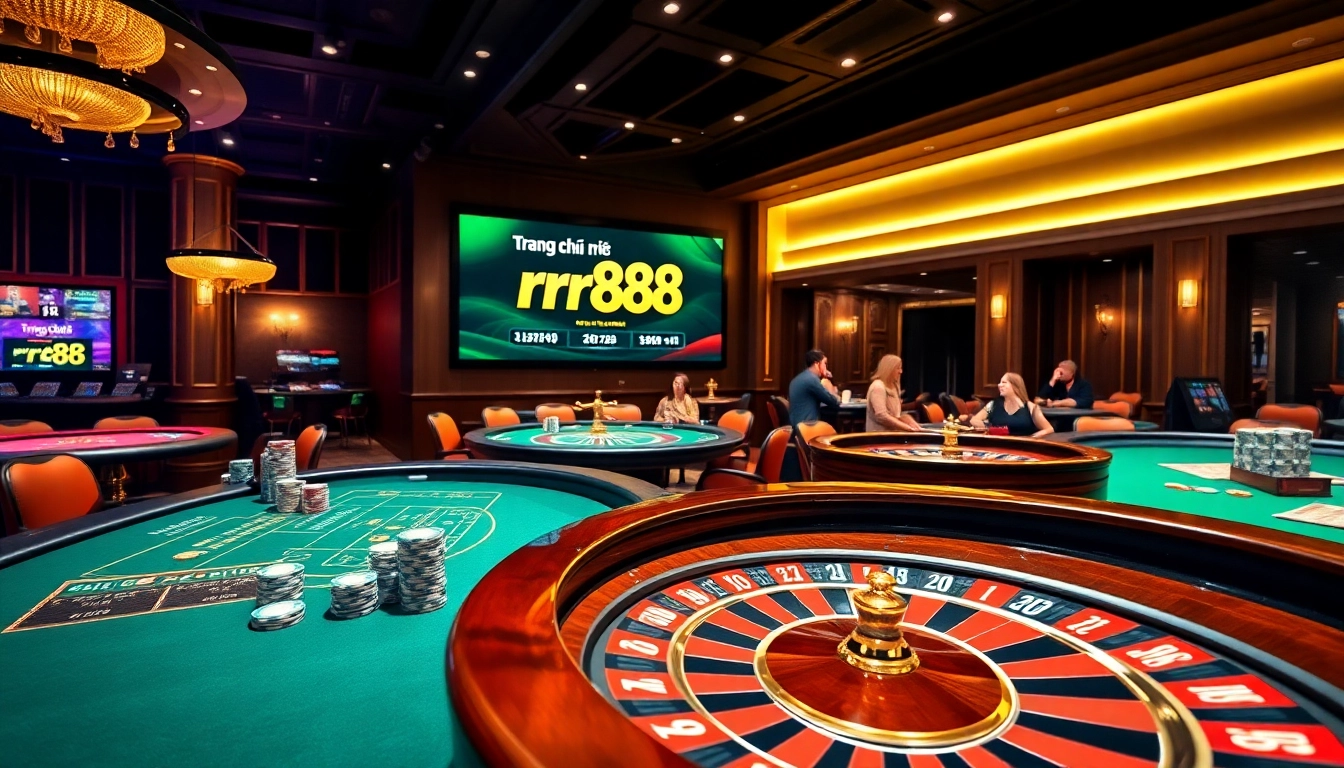 Experience the excitement of gaming at trang chủ rr88 with luxurious casino tables and vibrant betting action.