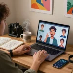 Engaging NSFW AI chat scene in a cozy home office setting