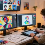 Immersive NSFW AI artwork creation in a modern digital studio.