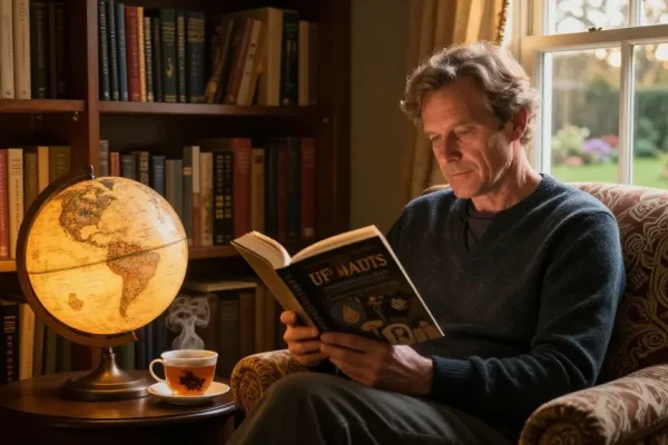 T Allen Greenfield's impactful literary contributions showcased at https://tallengreenfield.com in a cozy reading scene.